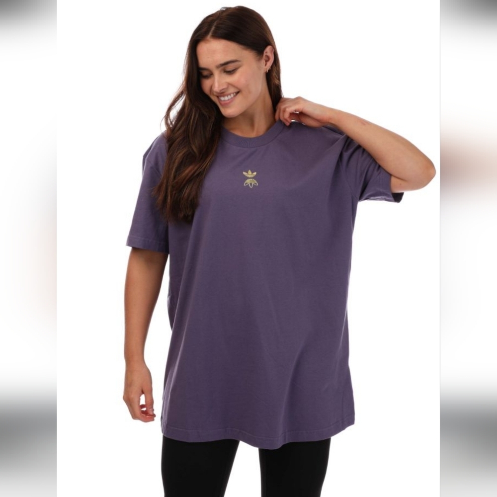 Adidas Trefoil Tee Purple Tee Metallic Gold Zipper Back Mesh Panel Athleisure M